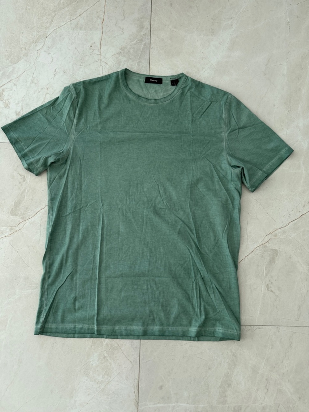 Theory Short-Sleeve Crewneck Tee in Heathered Green size L